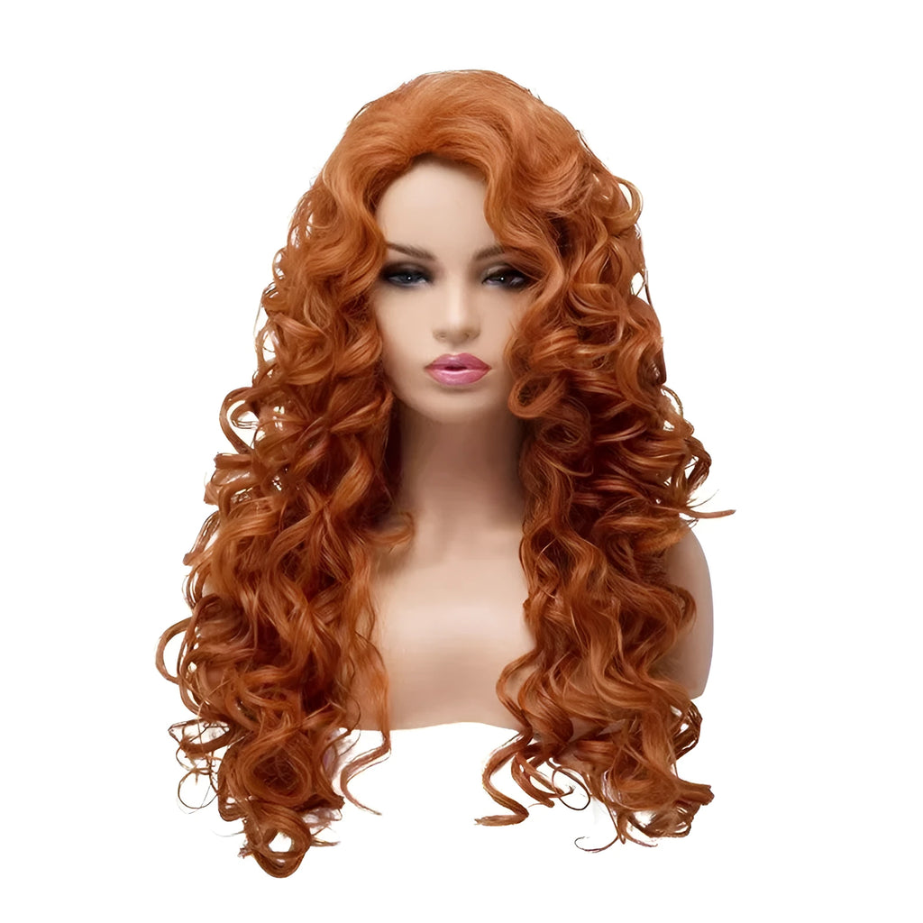 Brown long wavy curly wig with fluffy instant noodles texture for costume and cosplay