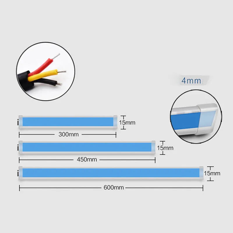 Car LED turn signal strip light with flowing animation pattern in silicone waterproof housing
