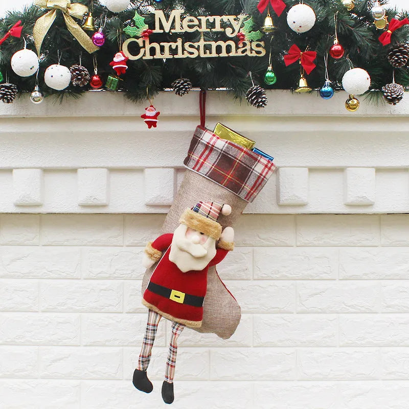 Christmas sock gift bag in non-woven fabric with old man snowman elk designs, 21.5x50.5x24 cm