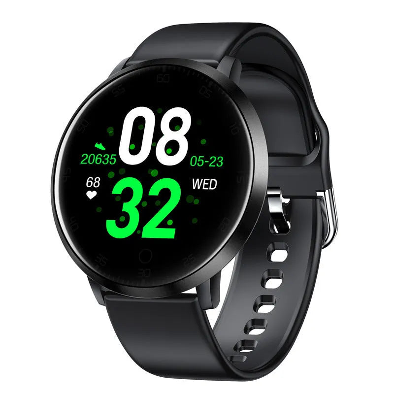 45mm smart health bracelet with zinc alloy body and silicone wrist strap showing touch screen interface