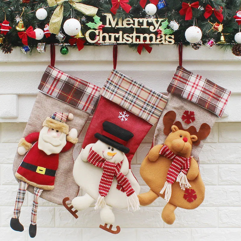 Christmas sock gift bag in non-woven fabric with old man snowman elk designs, 21.5x50.5x24 cm