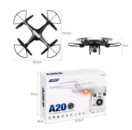 JJRC A20 quadcopter drone in black with 200W camera, plastic body, and 4-channel remote control handle