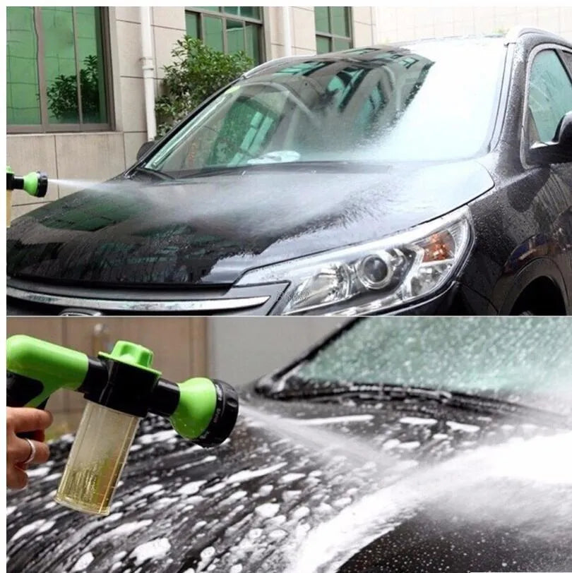 Green high-pressure foam spray gun with adjustable nozzle for car washing and garden use