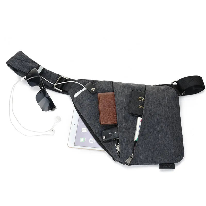 Anti-theft crossbody bag for men in black Oxford cloth with zipper closure