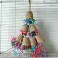 Natural palm parrot chewing toy with paper cup design hanging at 38cm length