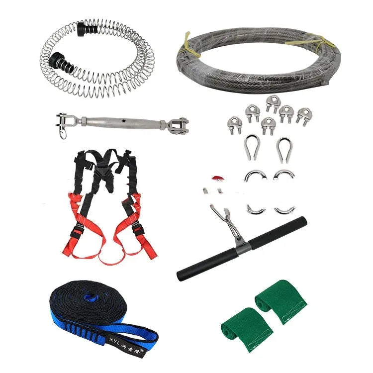 XYL Ziptreck Suit 10 metre zipline pulley system with handle and safety components