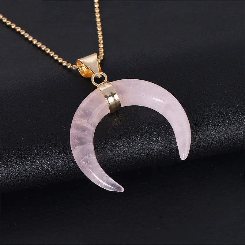 Natural stone moon pendant necklace on a copper chain, adjustable from 21cm to 50cm length.