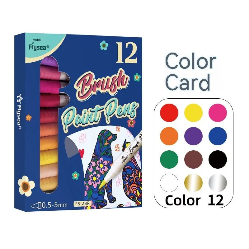 Set of soft-head gouache marker pens in various colours for hand painting and card making.