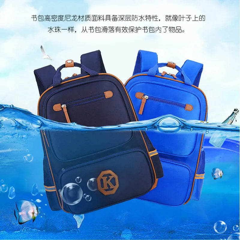 Children's schoolbag in black with English wind reducing design, multiple compartments, and adjustable straps