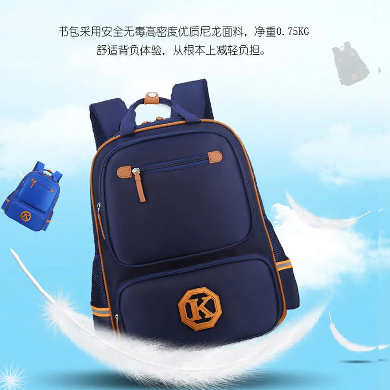 Children's schoolbag in black with English wind reducing design, multiple compartments, and adjustable straps
