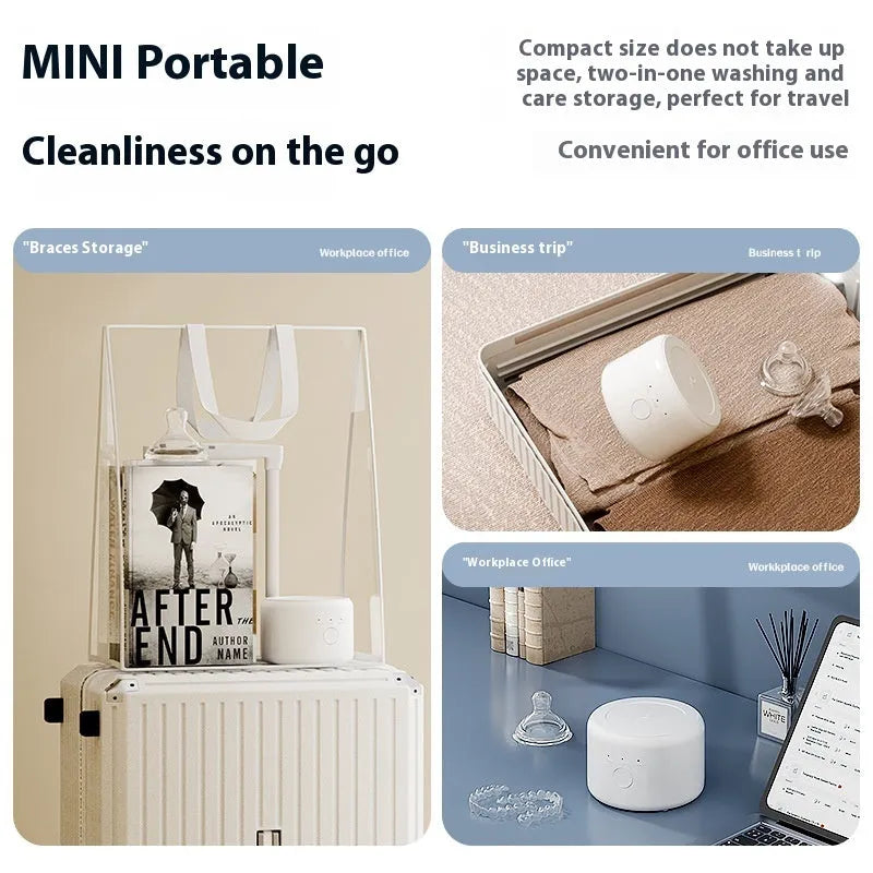 White ultrasonic tooth socket cleaning machine with 300ml tank, third gear timing, and 3-step thermostat on countertop
