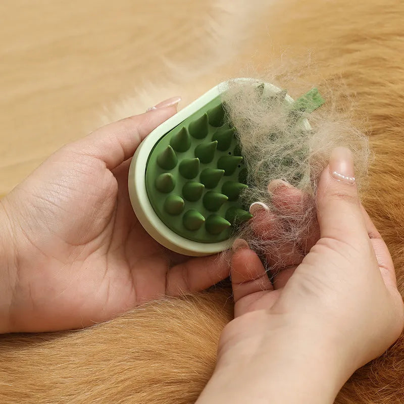 Soft silicone pet hair remover and massage brush for dogs in blue colour with ABS handle.