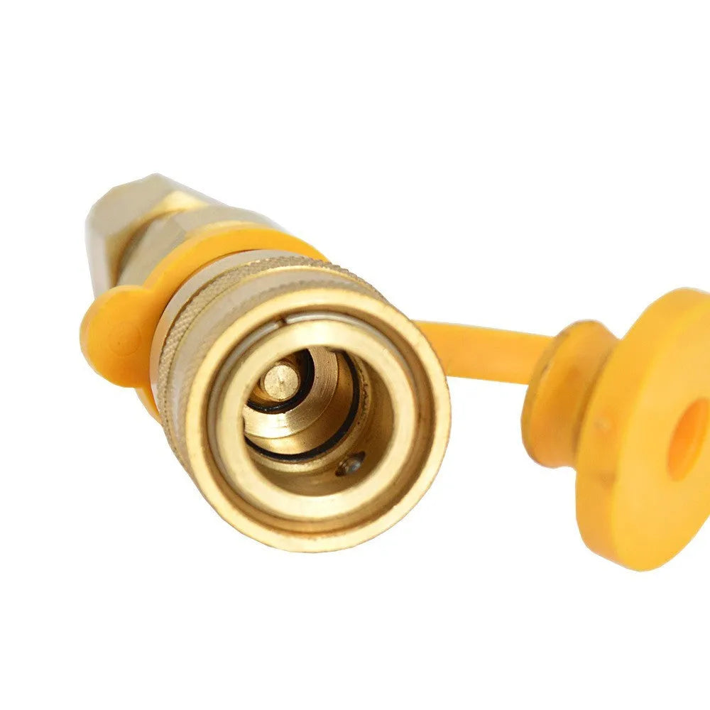 Gold brass gas propane conversion charging connector with 3/8 inch American standard threads