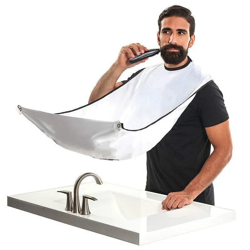 Polyester taff shaving apron with suction cup and tray table, 110x70cm, in black and white