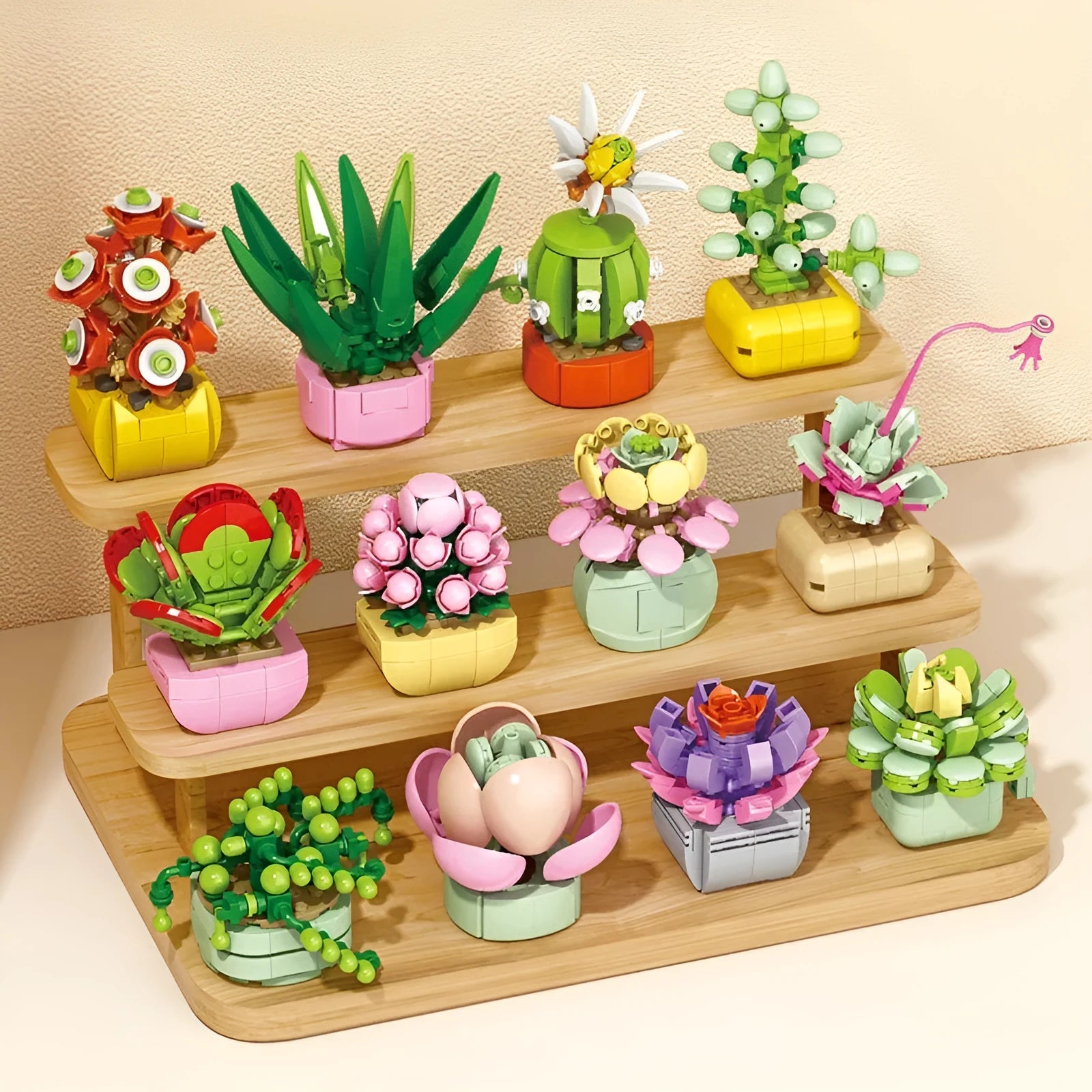 Plastic building blocks flower pot model in a colourful design for teenagers aged 7-14