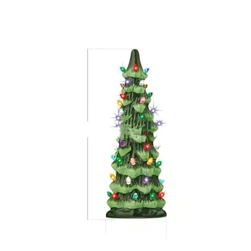 European-style resin Christmas tree decorations in three sizes with colour or warm light options for home and courtyard displays