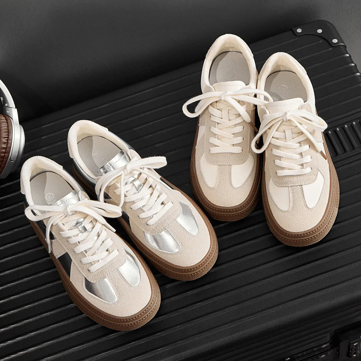 Retro round toe sports board shoes in matte finish with cross shoulder straps