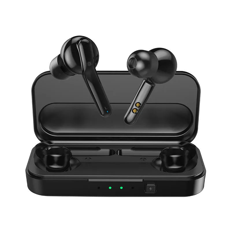 Black and white TWS wireless headset with Bluetooth 5.0 and IPX5 waterproof rating