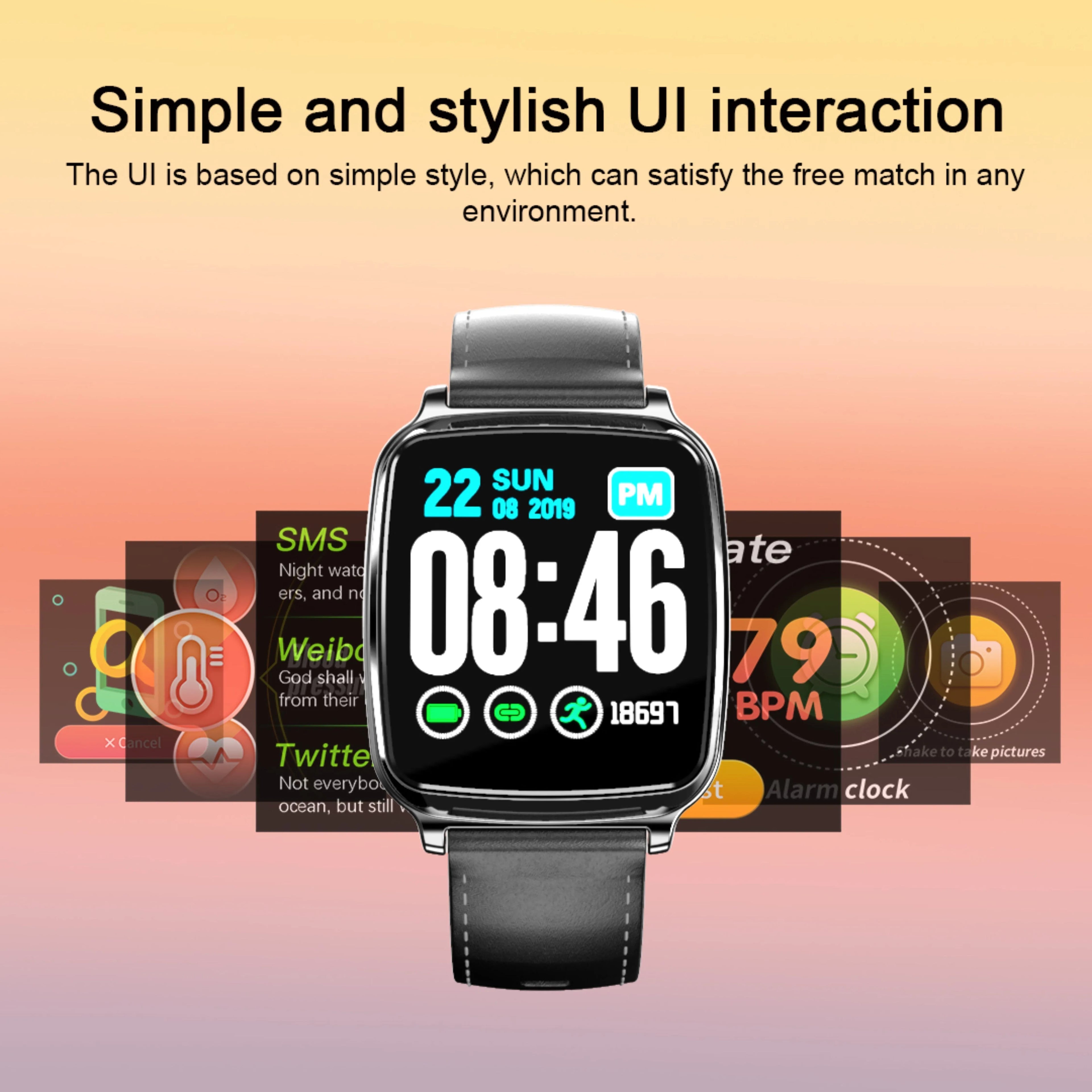 M8 smart bracelet with heart rate monitoring on wrist showing touch screen interface