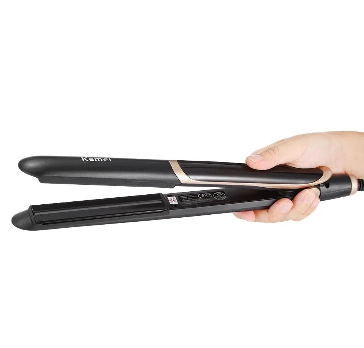 Black ceramic tourmaline negative ion hair straightener curler with LED display and 31cm plate