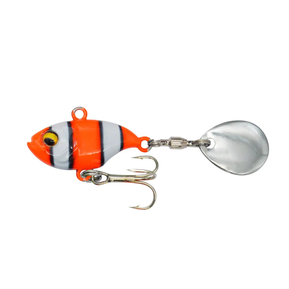 Metal fishing lure with rotating plates and sequins in multiple colour options for sea fishing