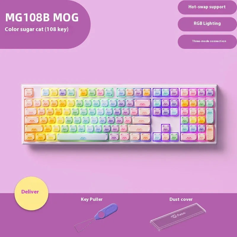 Coloured sugar cat design Bluetooth mechanical keyboard with piano switches