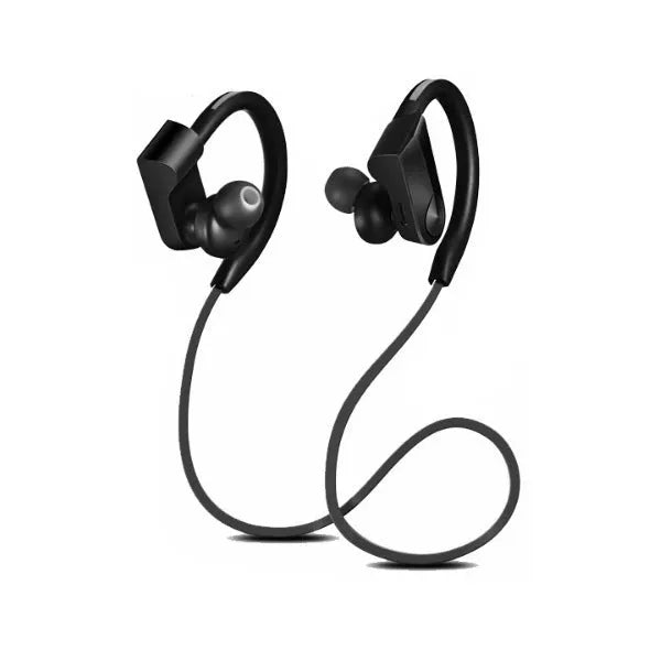 Wireless neck mounted Bluetooth earphones in black colour with USB charging cable