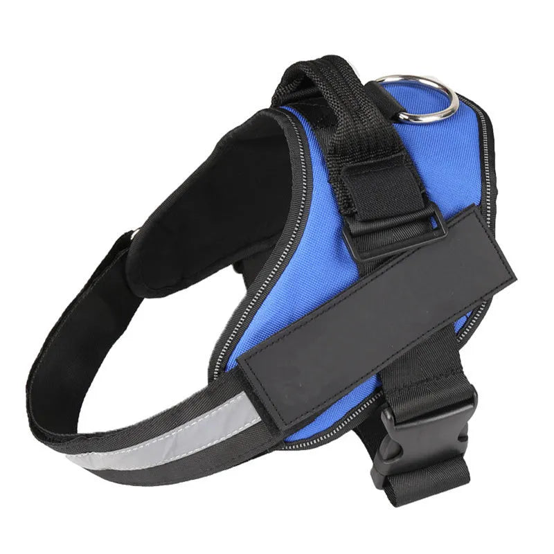 Reflective adjustable no-pull dog harness with chest strap and handle on a dog