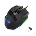 Black Redragon M801P dual-mode wireless and wired gaming mouse on a desk
