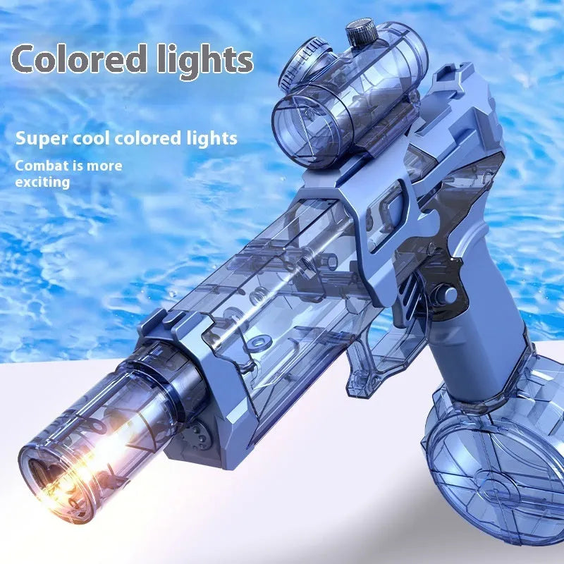 Electric water pistol toy with blue LED lights and automatic water spray function
