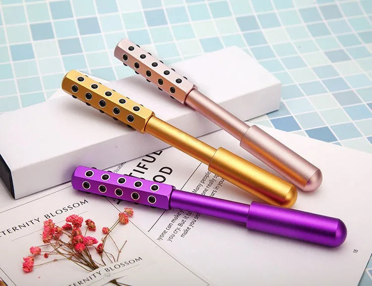 Purple germanium particles facial massage roller with 24 beads for eye area contouring