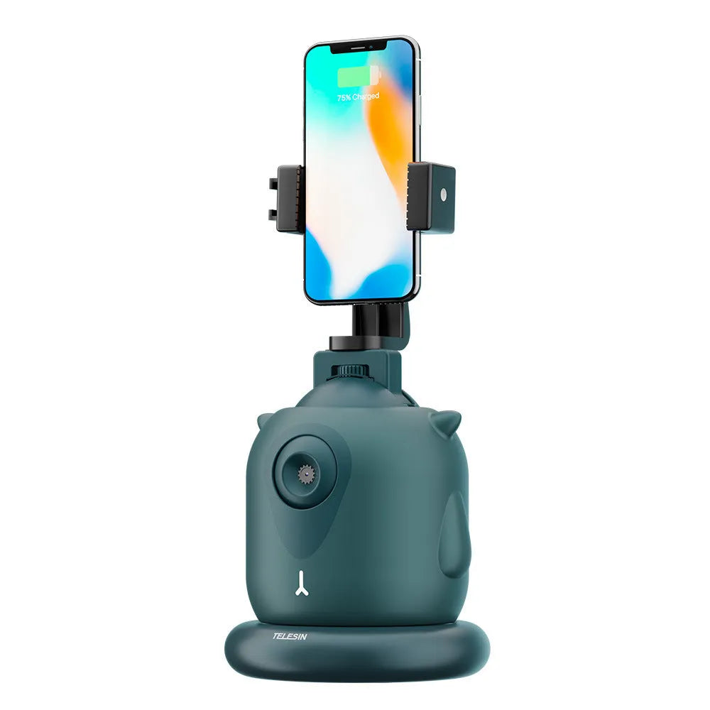 Intelligent AI face recognition gimbal with 360-degree rotation on dark background