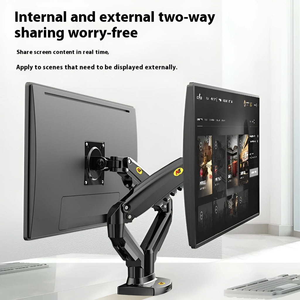 Dual computer monitor desk mount bracket in aluminium alloy with mechanical lifting arms