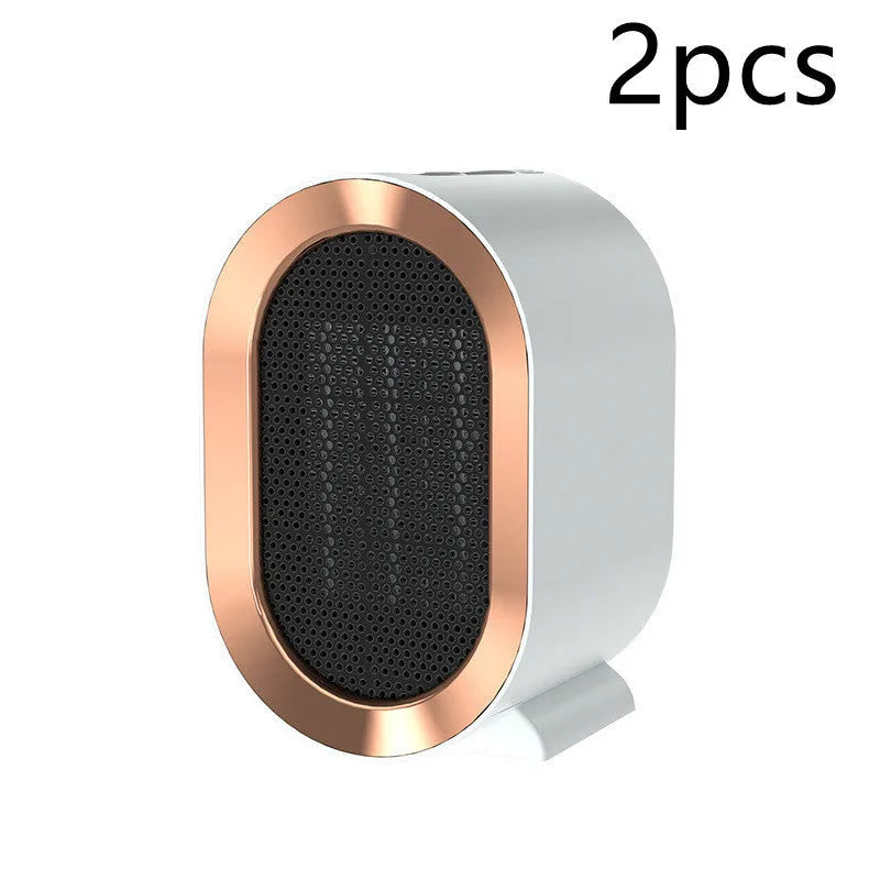 Desktop electric heater with cast metal housing and rotating air outlet in various colour options