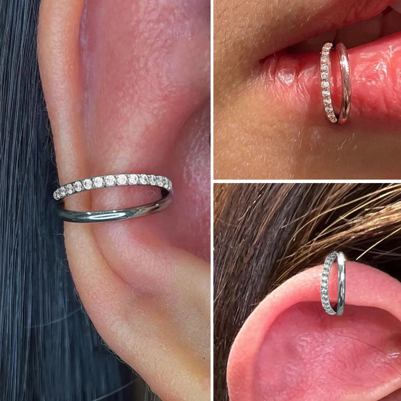 Titanium alloy fork nose ring for piercings, shown in silver colour on a black background.