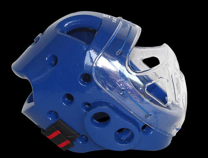 Karate helmet protective equipment for boxing training in white, blue, or red colours