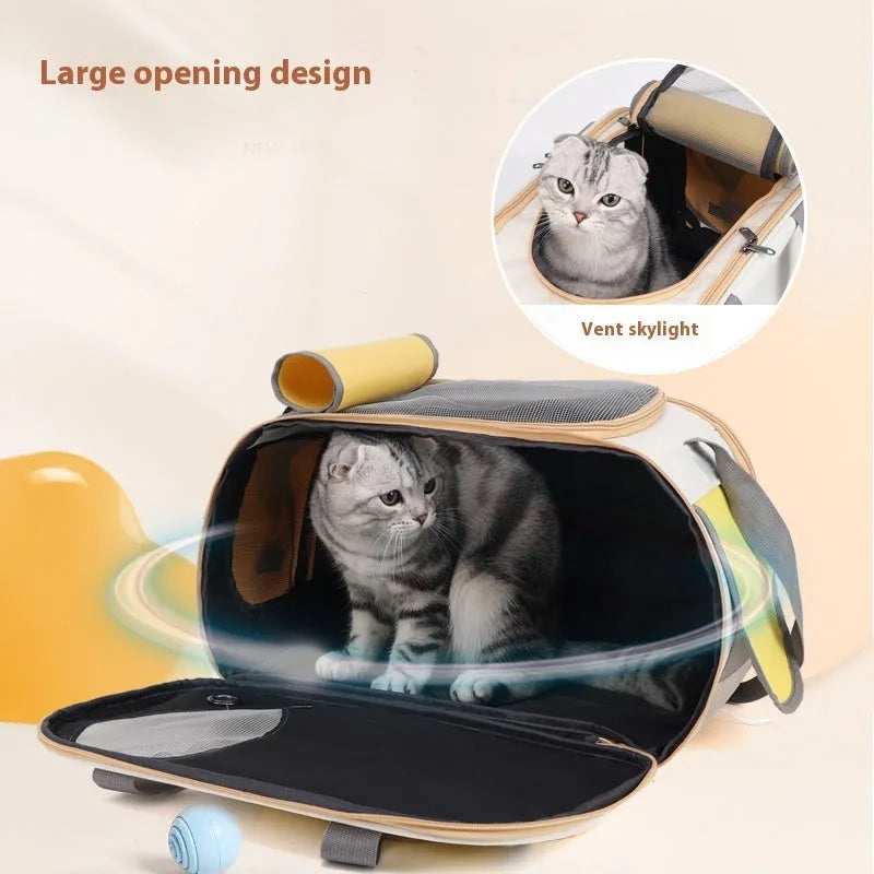 Foldable canvas pet carrier backpack in black with single shoulder strap