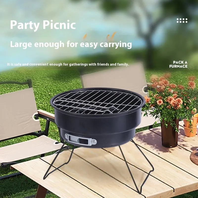 Folding round ice stove with grilling mesh and storage bag for 1-2 people