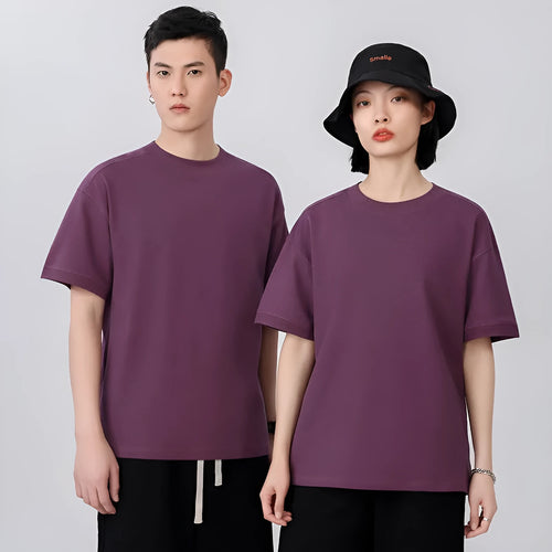 Breathable pique short-sleeved cotton T-shirt in loose fit, solid colour, summer wear