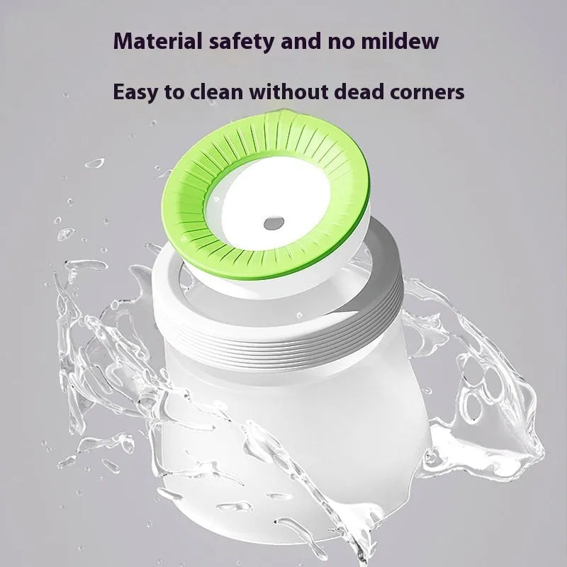 Suspended pet water bowl with non-wet mouth design in green colour showing bowl and base plate