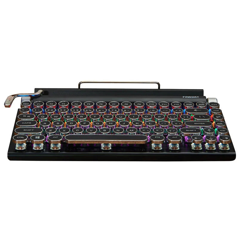 Black Dot retro typewriter style Bluetooth mechanical keyboard with colourful backlighting.