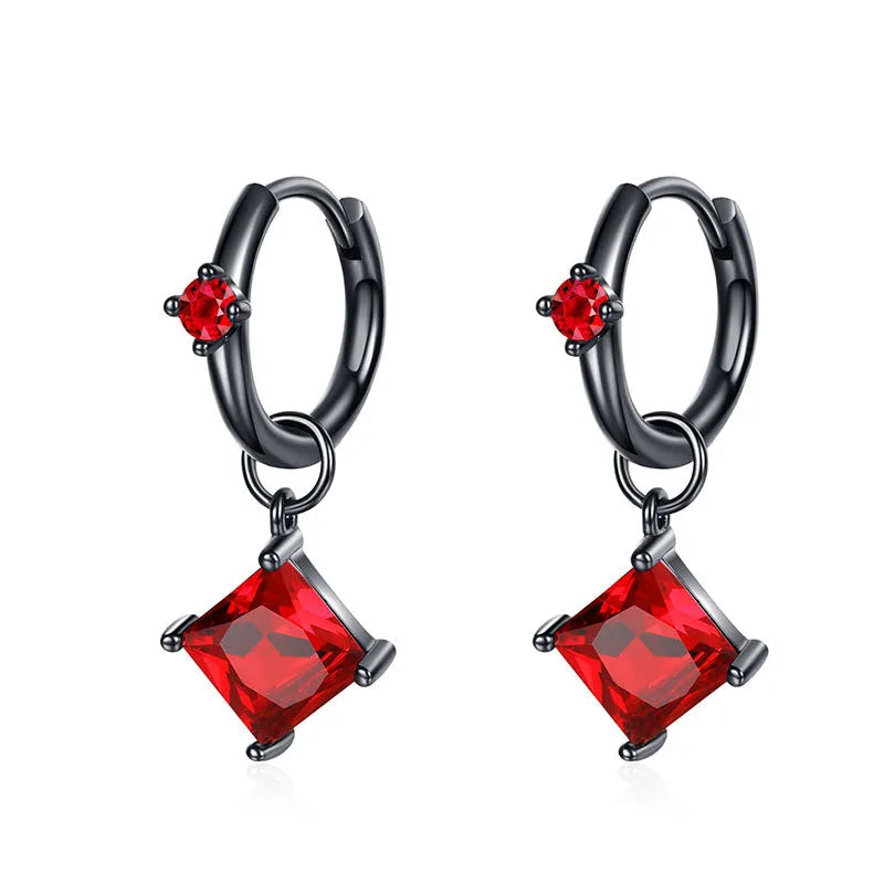 Pair of 925 silver drop earrings with black gold finish, geometric square drill 7mm and 28mm height