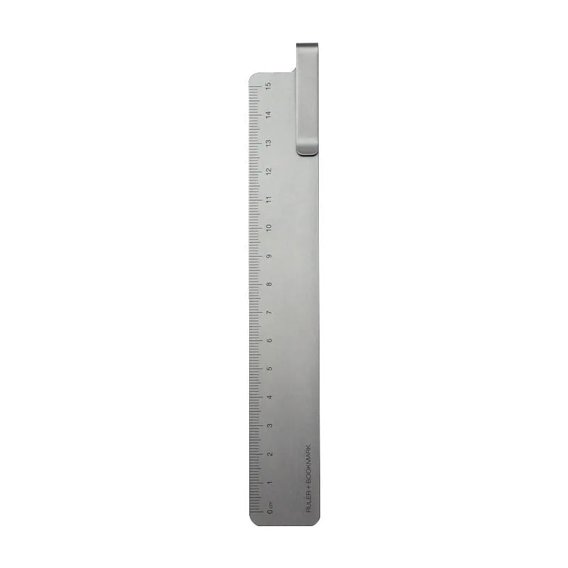 RUMA retro style metal aluminium bookmark ruler with 15cm laser-engraved scale in black grey colour