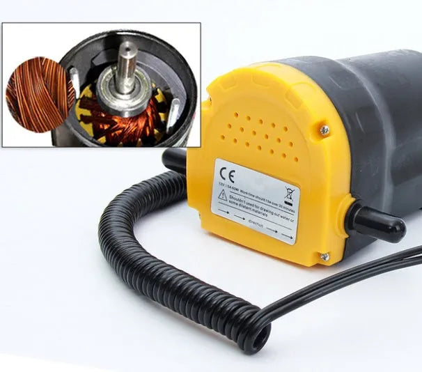 12V electric self-priming diesel oil pump in yellow engineering plastic with hoses and battery clips