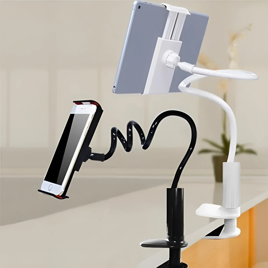 Black flexible phone and tablet mount holder with suction base and adjustable arm
