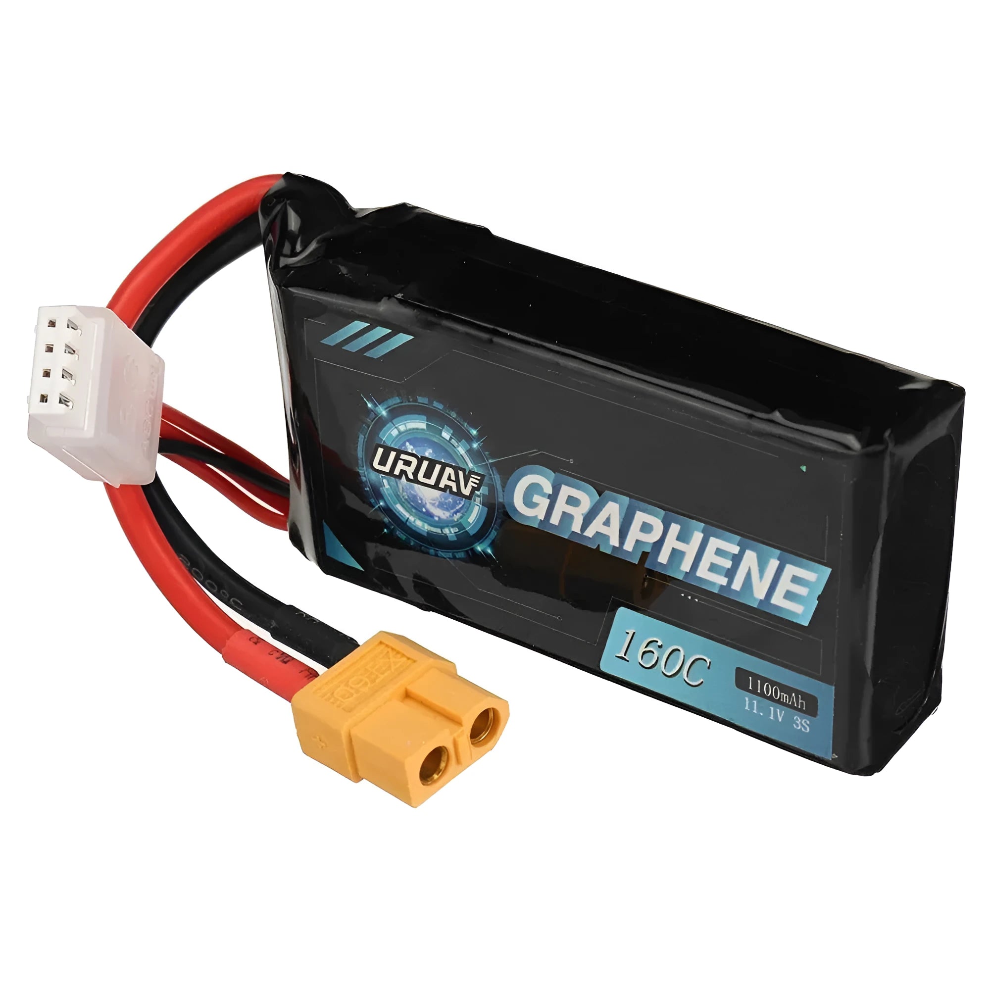 RC lithium battery showing 7.4V 1200mAh specifications with 15mm x 36mm x 70mm dimensions