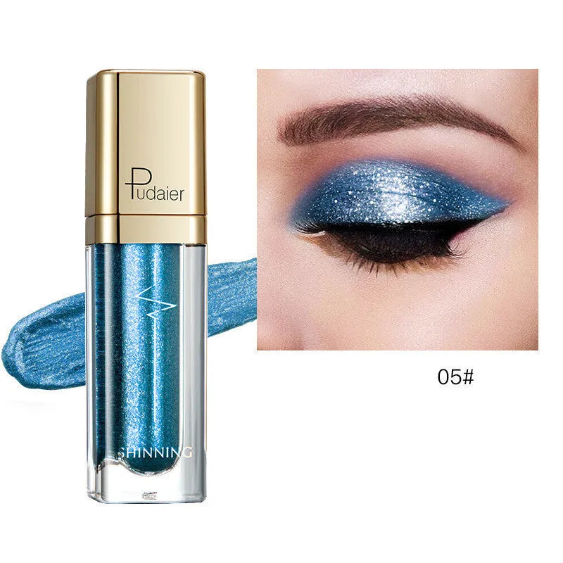 18-colour glitter eyeshadow palette with mother-of-pearl shades including Beige, Rose Gold, and Sapphire Blue