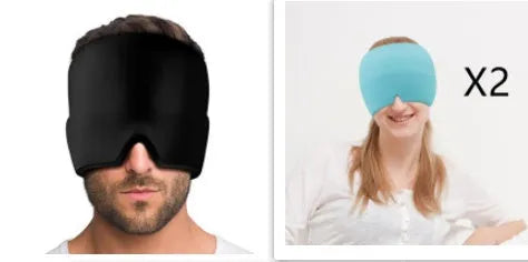 Black elastic cloth gel eye mask for headache relief measuring 22cm by 17cm