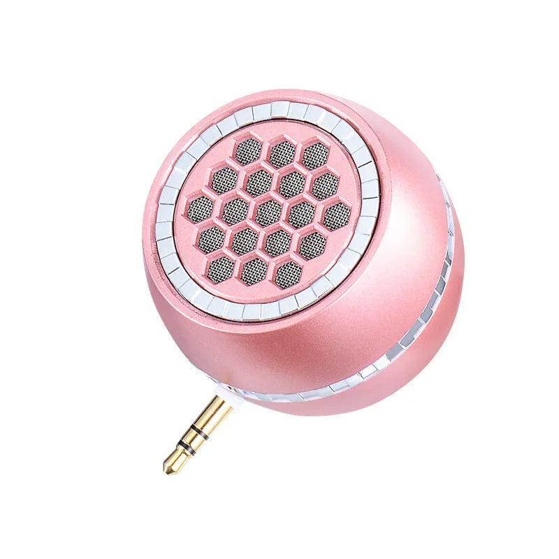 Universal external amplifier speaker in black, gold, and rose gold colours with 5V power input