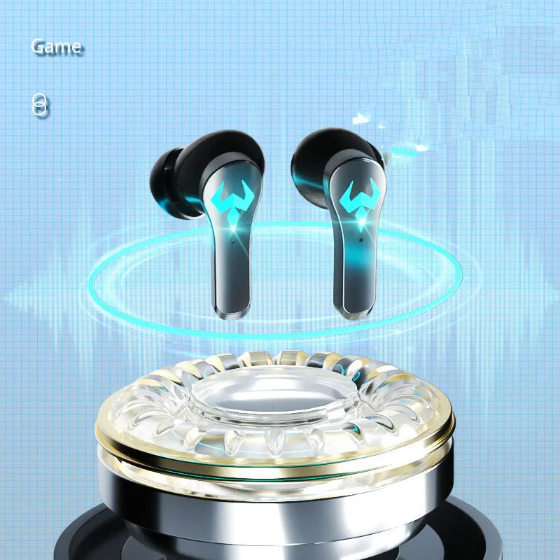 Black wireless noise-cancelling in-ear gaming headset with Bluetooth connectivity